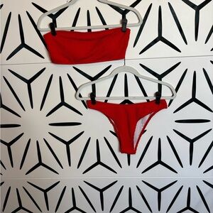 NWOT YIMISAN Ribbed Bandeau Two-Piece Bikini Red Size M